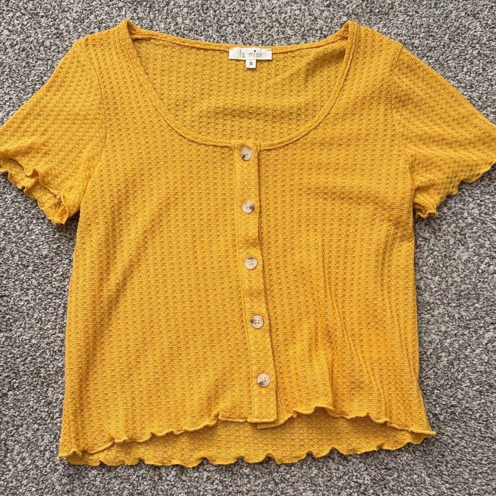 LA MIEL Mustard Textured Crop Top